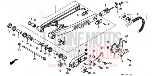 FOURCHETTE ARRIERE/CHAINE SECONDAIRE (2) CR250RF de 1985